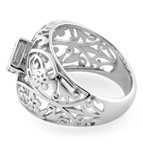 Sterling Silver Fleur-de-lis Flower Champagne CZ Ring New - Picture 4 of 4